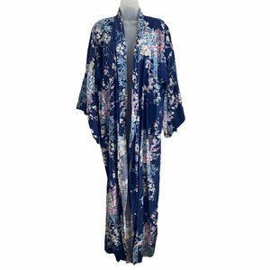 Japanese Kimono Yukata Robe Blue Sakura Cherry